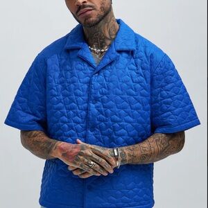 Men's Blue Quilted Shirt Jacket